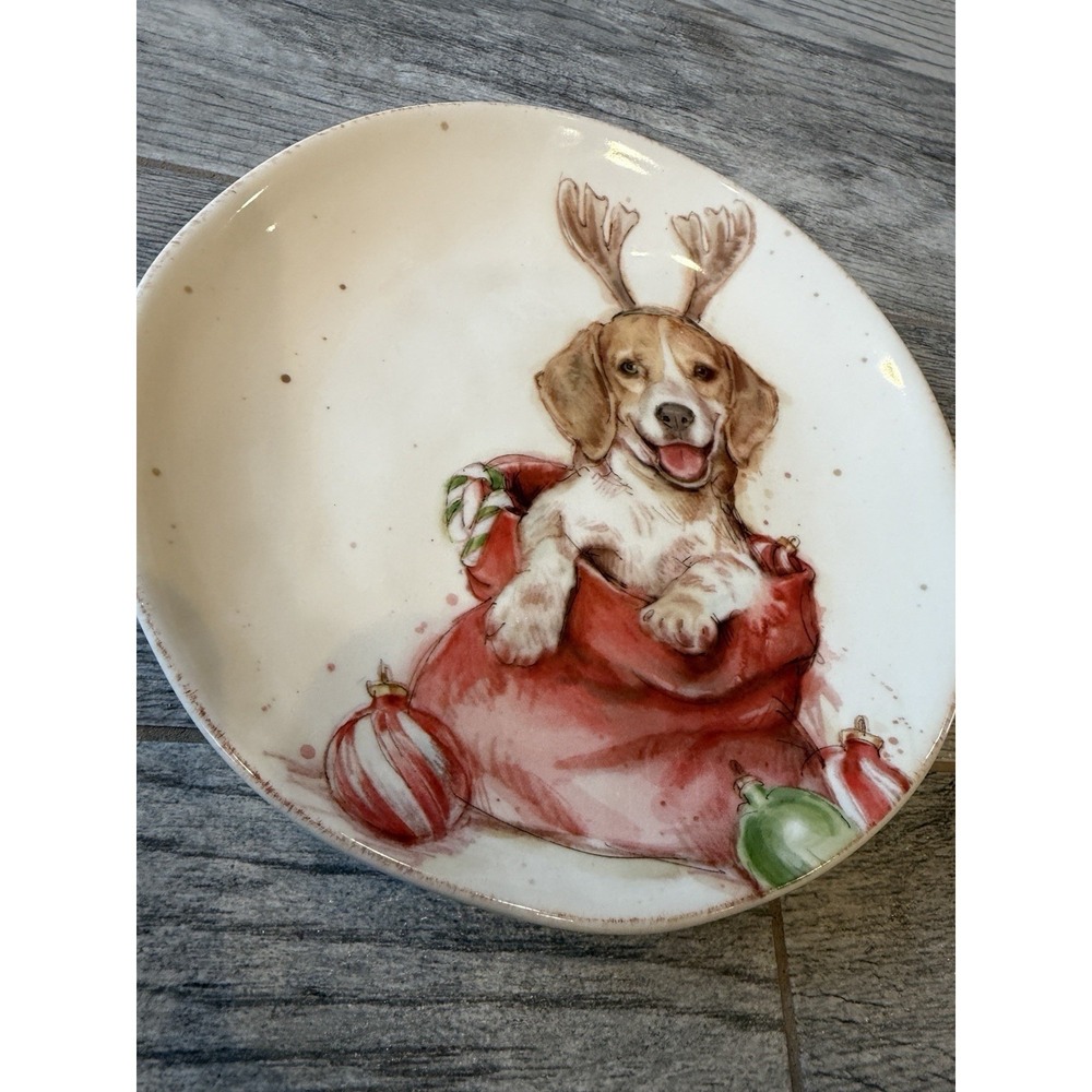 Southern Living Blitzen Salad Starter Plate Christmas Stoneware 8.5" Puppy‎ dog